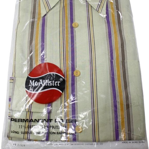 Vintage Mc Allister Stripe Shirt Long Sleeve Hong Kong M 15.5 Original Package - Picture 3 of 5